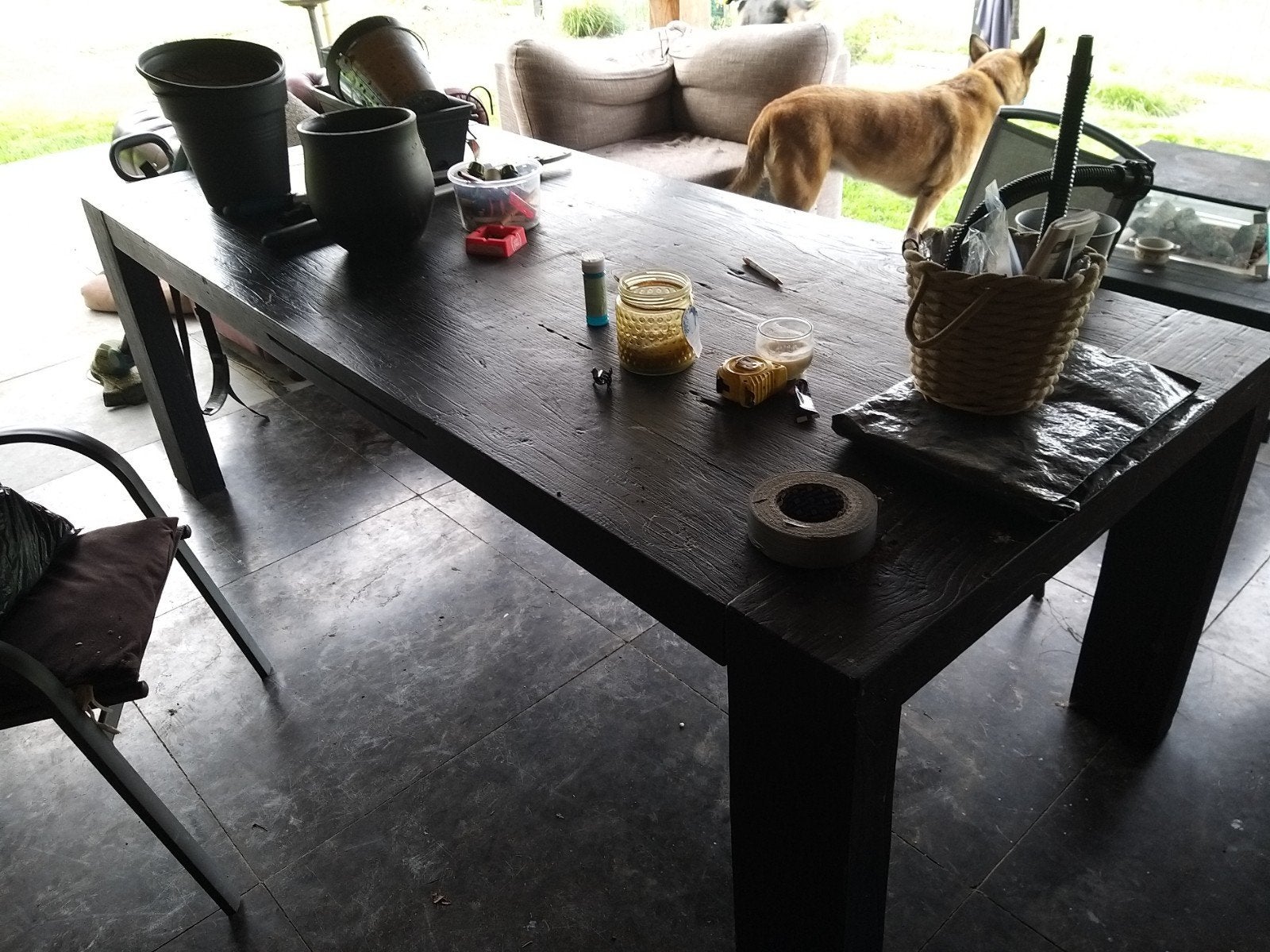 Robuuste Zwarte Houten Eettafel - Perfect voor Buiten, Ophalen, Gebruikt, Rustiek, Robuust, 200 cm of meer