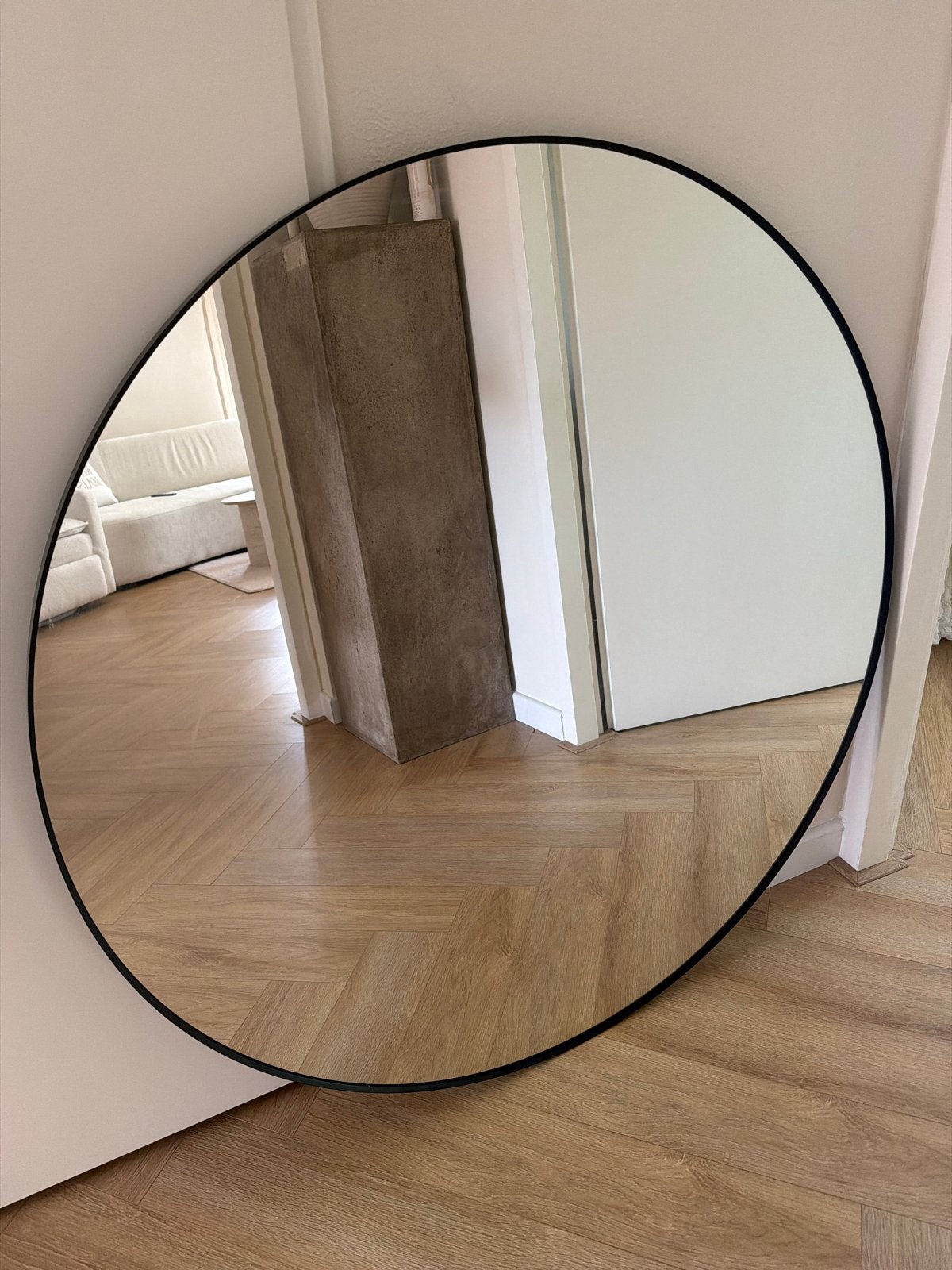 IKEA LINDbyn spiegel, zwart, 110 cm, Huis en Inrichting, Woonaccessoires | Spiegels, Ophalen, 100 tot 150 cm, Rond, Zo goed als nieuw