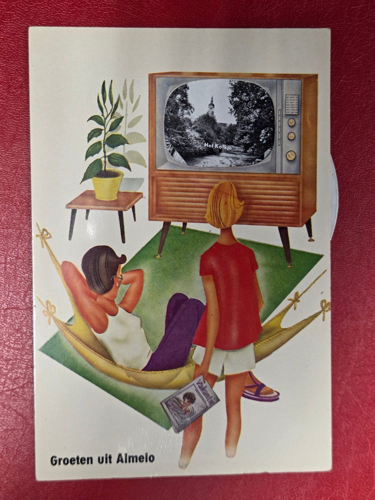 Almelo kaart met TV met diverse oude plaatjes, Verzamelen, Ophalen of Verzenden, Overijssel