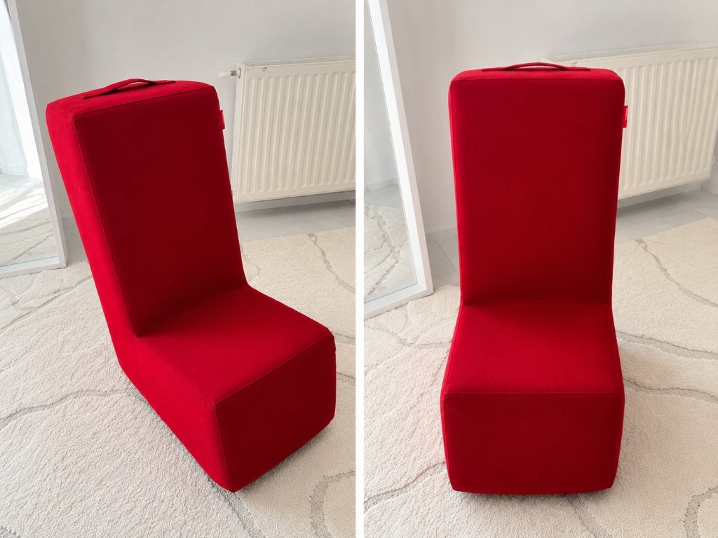 Lümmel designstoel – rood – zeer nette staat, Ophalen, Overige materialen, Minder dan 50 cm, 50 tot 75 cm