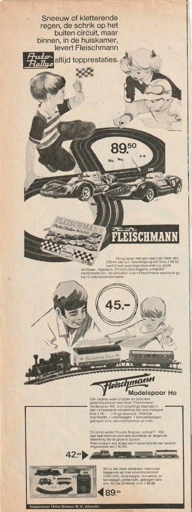 Retro reclame 1972 Fleischmann modelspoor & racebaan, Verzenden, Overige typen