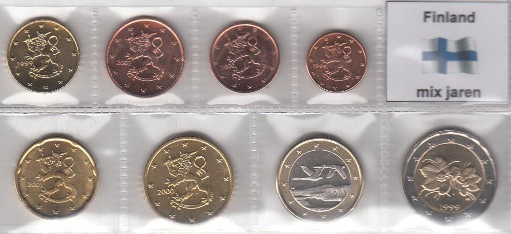 Finland serie 1 eurocent t/m 2 euro mix jaren UNC in mapje, Ophalen of Verzenden, Finland, Overige waardes, Setje