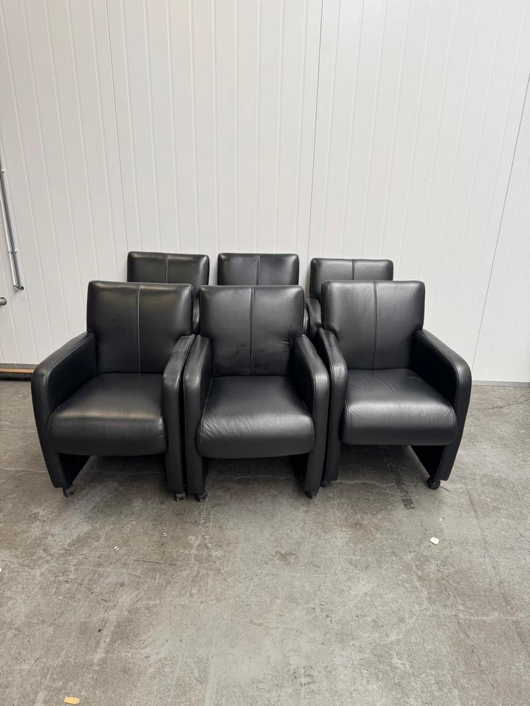6 zwarte leren stoelen, Ophalen, Gebruikt, Zwart, Leer