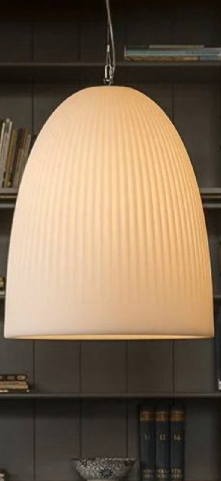 1x Formadri hanglamp bell dome Rib / kayra-calice Rib 50 wit, Ophalen, Zo goed als nieuw, Glas, 1x Formadri hanglamp bell dome Rib / kayra-calice Rib 50 wit