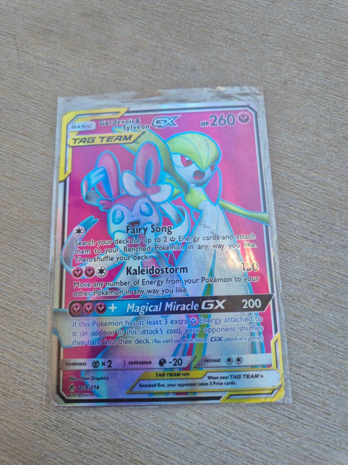 Gardevoir & Sylveon GX TAG TEAM Pokémon kaart, Ophalen of Verzenden, Zo goed als nieuw, Losse kaart, Foil