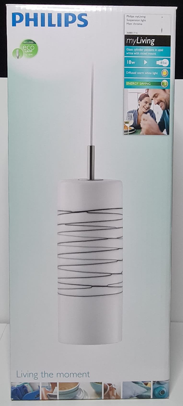 Philips hanglamp cylinder opaalwit glas met zwarte decoratie, Ophalen of Verzenden, Nieuw