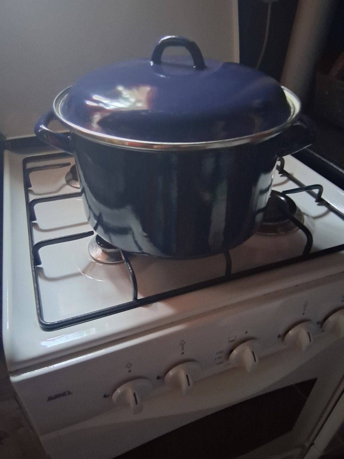 Grote emaille kookpan met deksel - Donkerblauw, Ophalen, Gebruikt, Met deksel, Kookpan