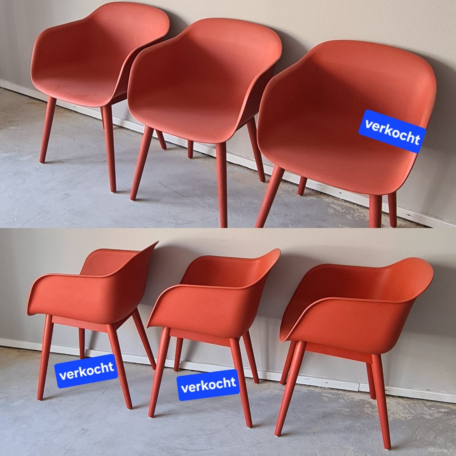 Muuto Fiber Armchair met Wood - Dusty Red, Gebruikt, Scandinavisch / modern / kleurrijk, Eén, Rood