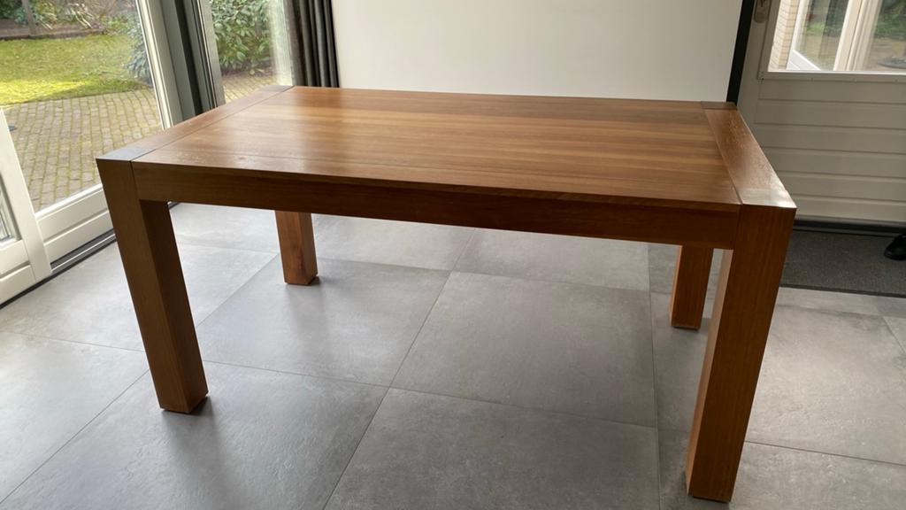 Eetkametafel noten fineer 160*90, Ophalen, 50 tot 100 cm, Zo goed als nieuw, 150 tot 200 cm