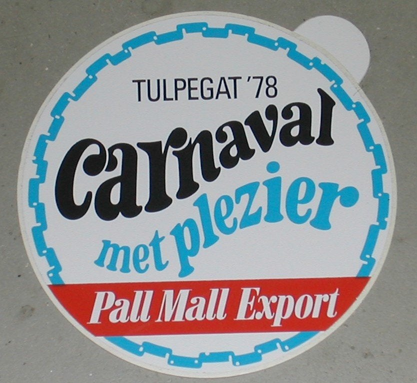 Nieuwe. Sticker. Carnaval. Tulpegat. Pall. Mall. Export 1978, Ophalen of Verzenden, Nieuw, Overige typen