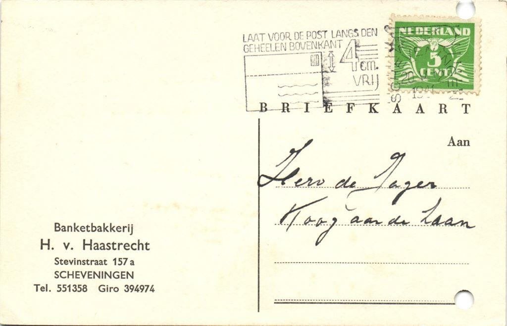 H. v. Haastrecht, Scheveningen - 05.1941 - briefkaart, Postzegels en Munten, Ophalen of Verzenden, Briefkaart