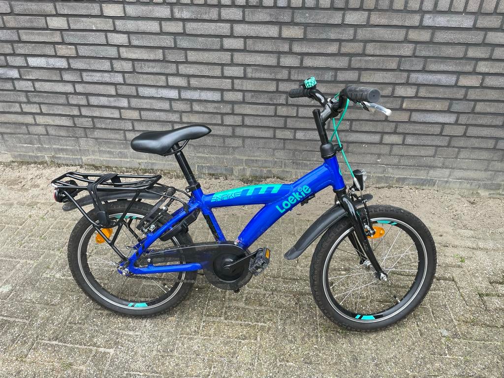 Loekie Snake Jongensfiets - Blauw, 18 inch, Fietsen en Brommers, Fietsen | Jongens, Ophalen, Gebruikt, 18 inch, Handrem