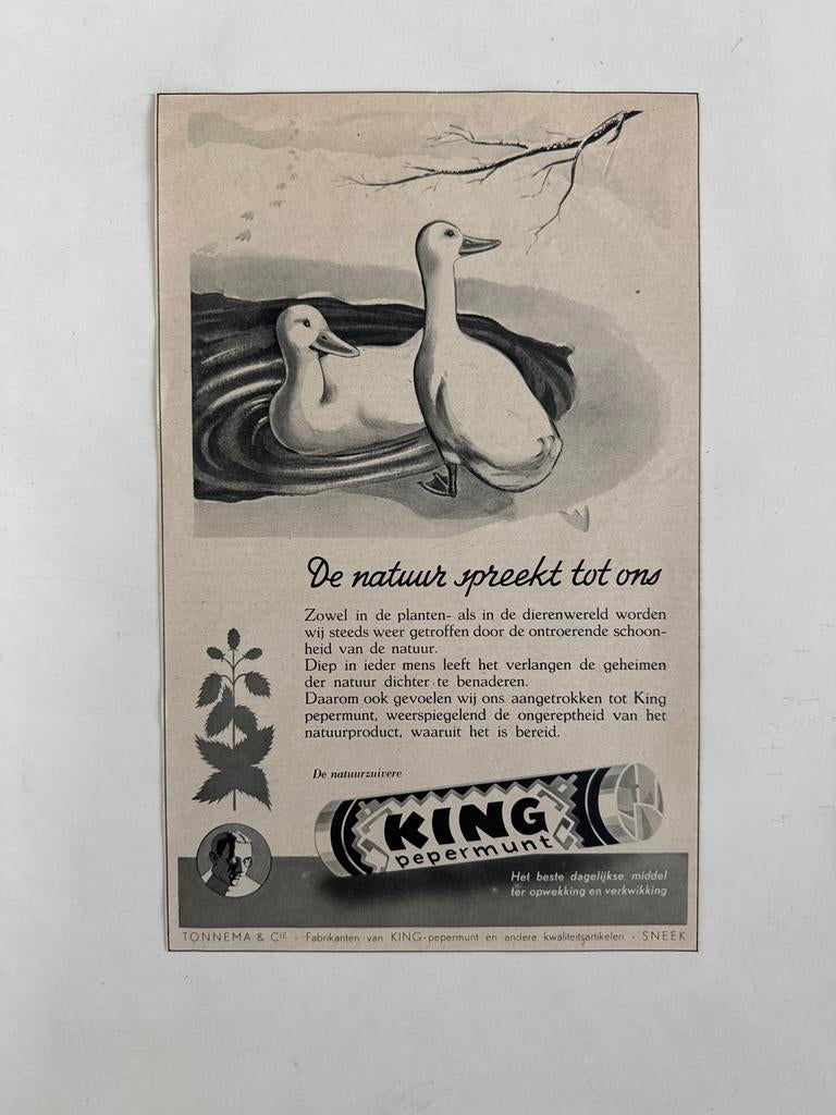 Vintage King Pepermunt Advertentie - De natuur spreekt, Ophalen of Verzenden, 1940 tot 1960, Nederland, Knipsel(s)