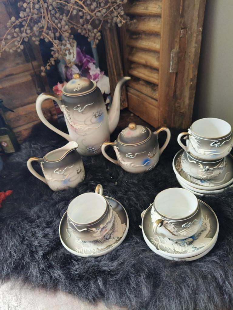 Vintage Japans draken theeservies met draken en Geisha, Ophalen of Verzenden