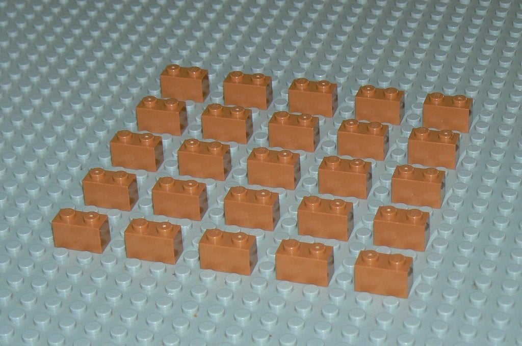 L088 Bouwstenen 1x2 medium nogat 25 st., Ophalen of Verzenden, Nieuw, Losse stenen, Lego