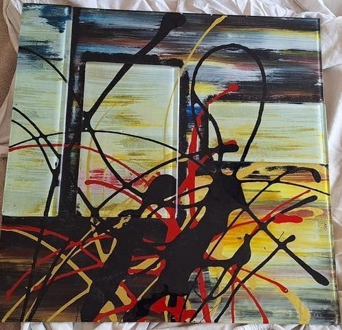 Abstracte kunst op glas - modern schilderij, Antiek en Kunst, Ophalen of Verzenden