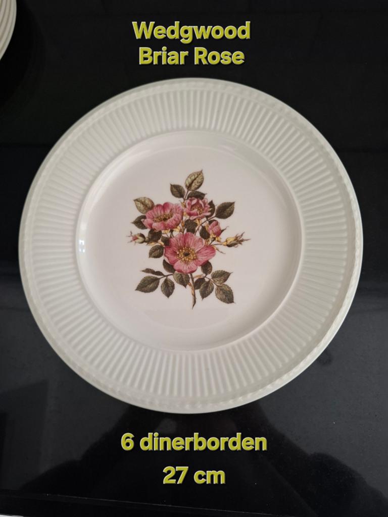 Wedgwood Briar Rose 6 ontbijtbord en 6 dinerborden, Ophalen, Aardewerk, Wedgwood, Bord(en)
