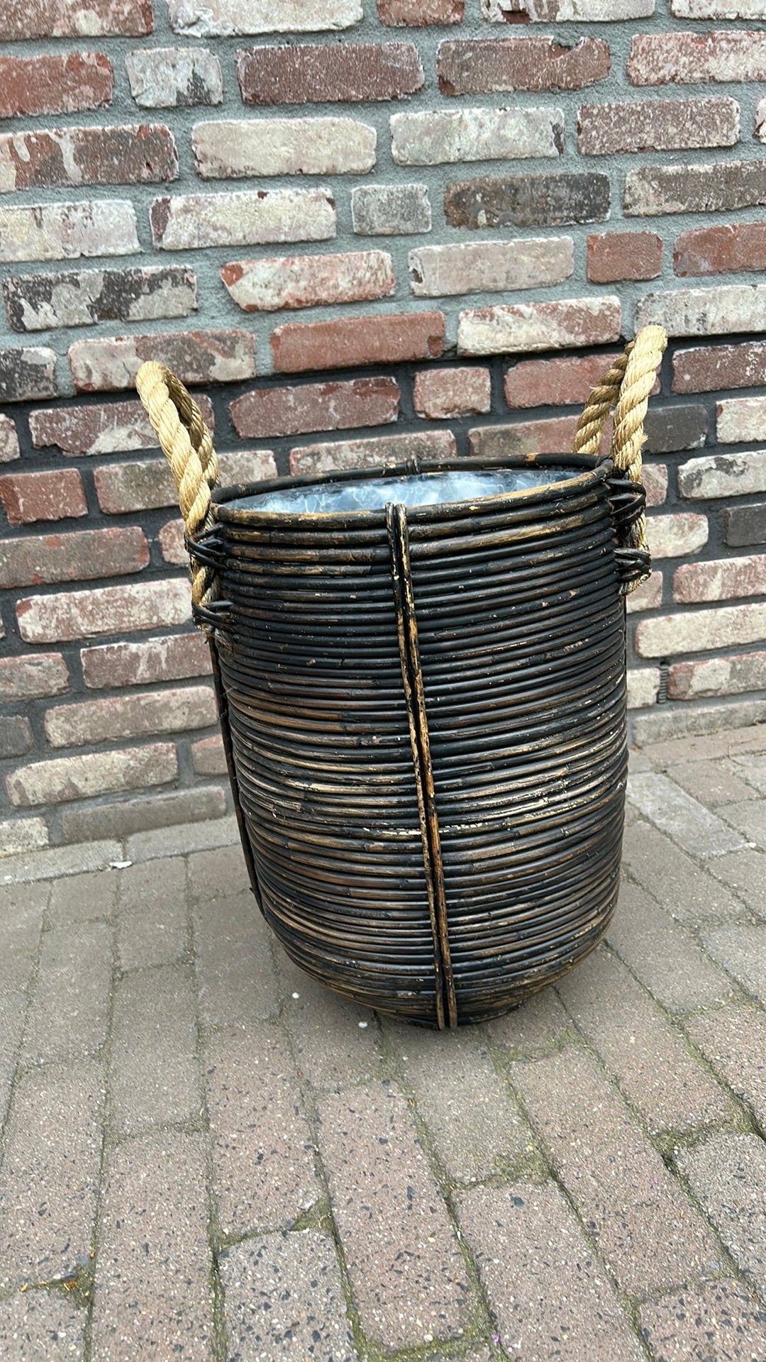 Rotan binnen plantenmand 42 cm hoog 30 cm doorsnede, Ophalen, Minder dan 30 cm, Rond, Zo goed als nieuw