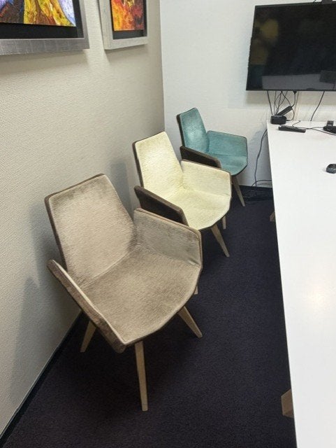 Design vergadertafel + 6 Moods designstoelen 240x100 cm, Gebruikt, 200 cm of meer, Vijf personen of meer, Rechthoekig