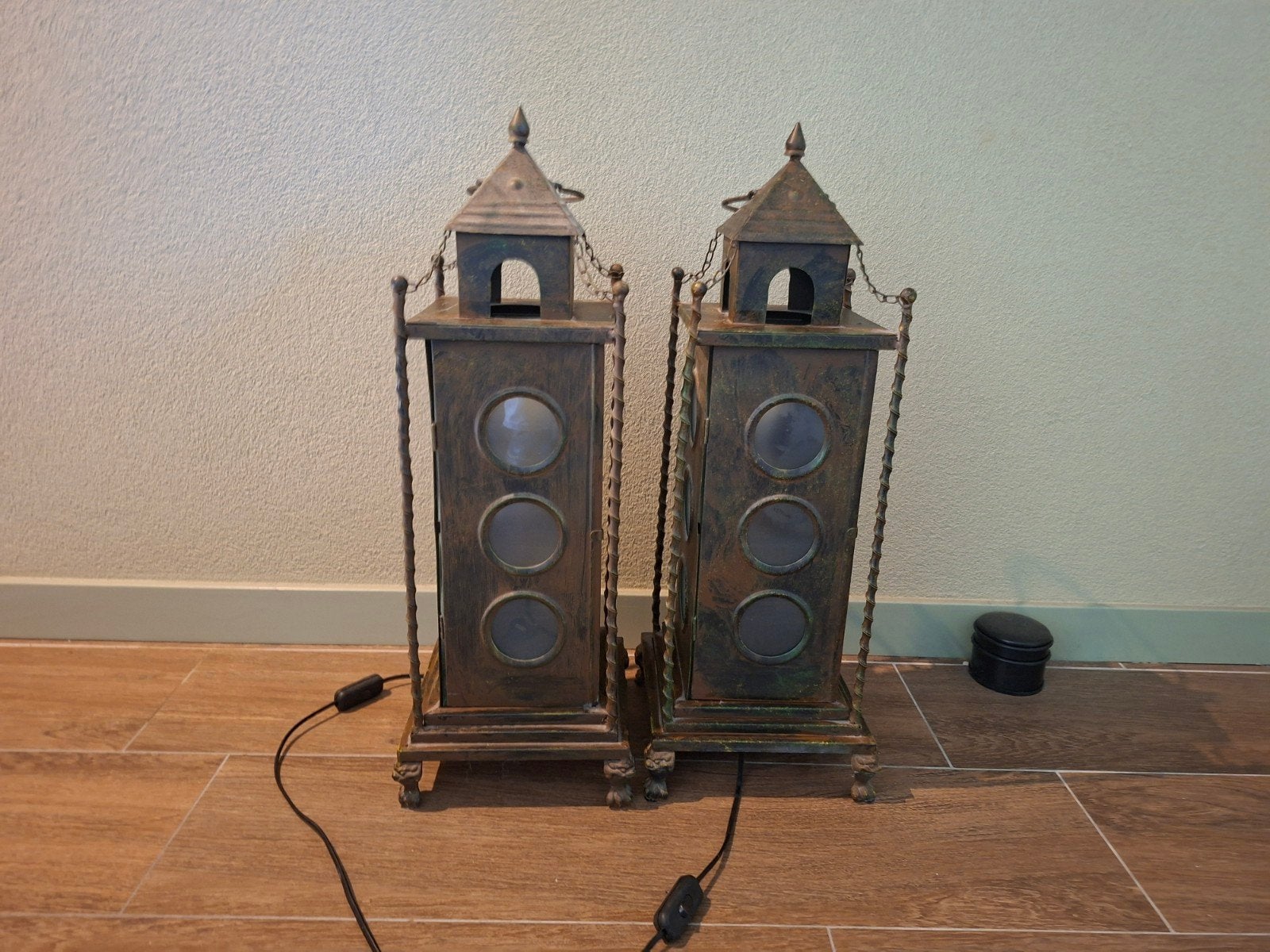 Set van 2 vintage lantaarnlampen, Ophalen, Gebruikt, 67 cm, Metaal
