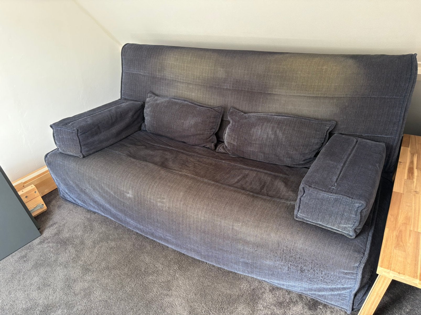 Slaapbank IKEA Beddinge blauw met armleuning kussens, Ophalen, Gebruikt, Blauw, Tweepersoons