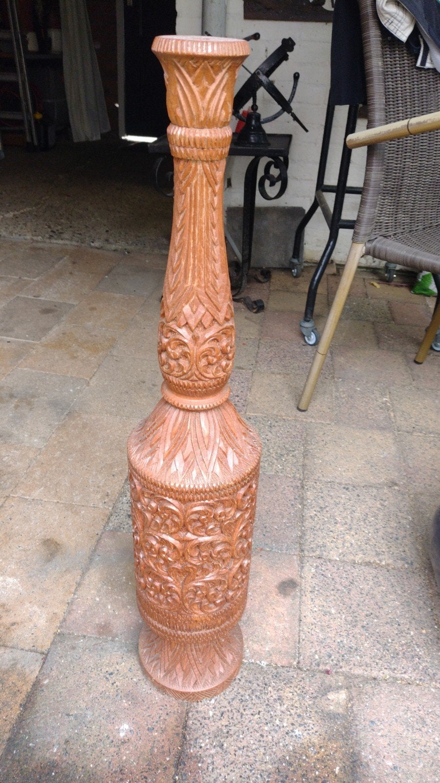 Vintage Indonesische vloerlamp van gesneden hout: Tiki-stijl, Ophalen of Verzenden