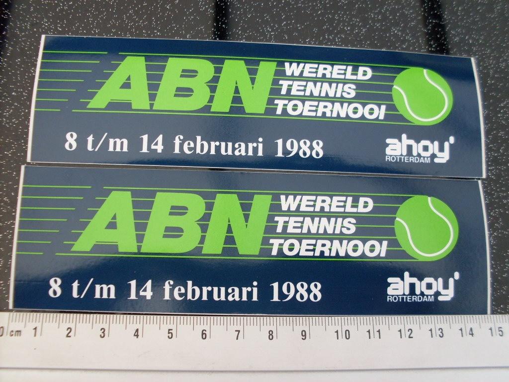2x sticker abn wereld tennis toernooi ahoy' rotterdam logo, Verzenden, Zo goed als nieuw, Sport