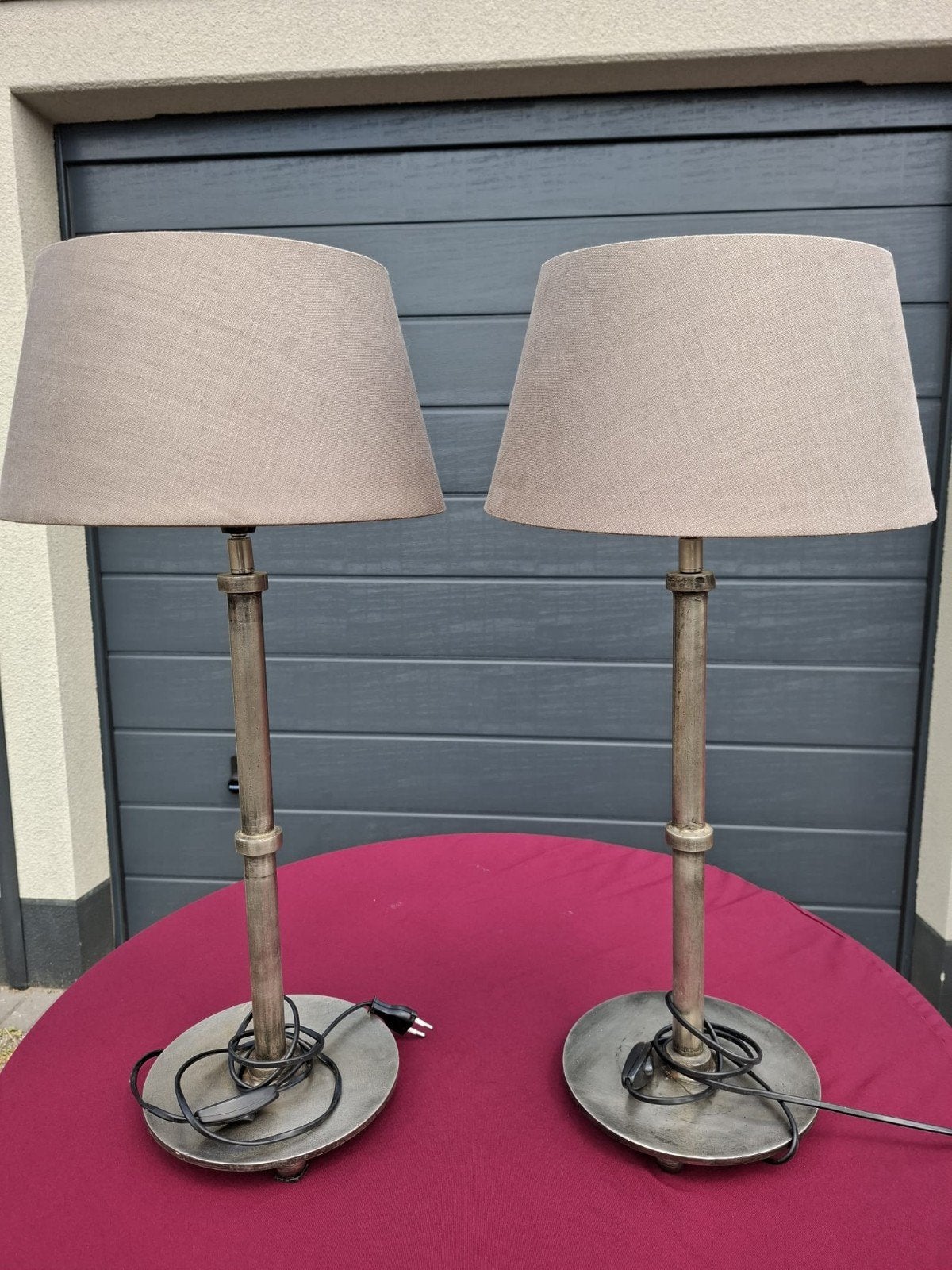 Set van 2 stijlvolle tafellampen met stoffen kap, Ophalen, Gebruikt, Grijs, Metaal