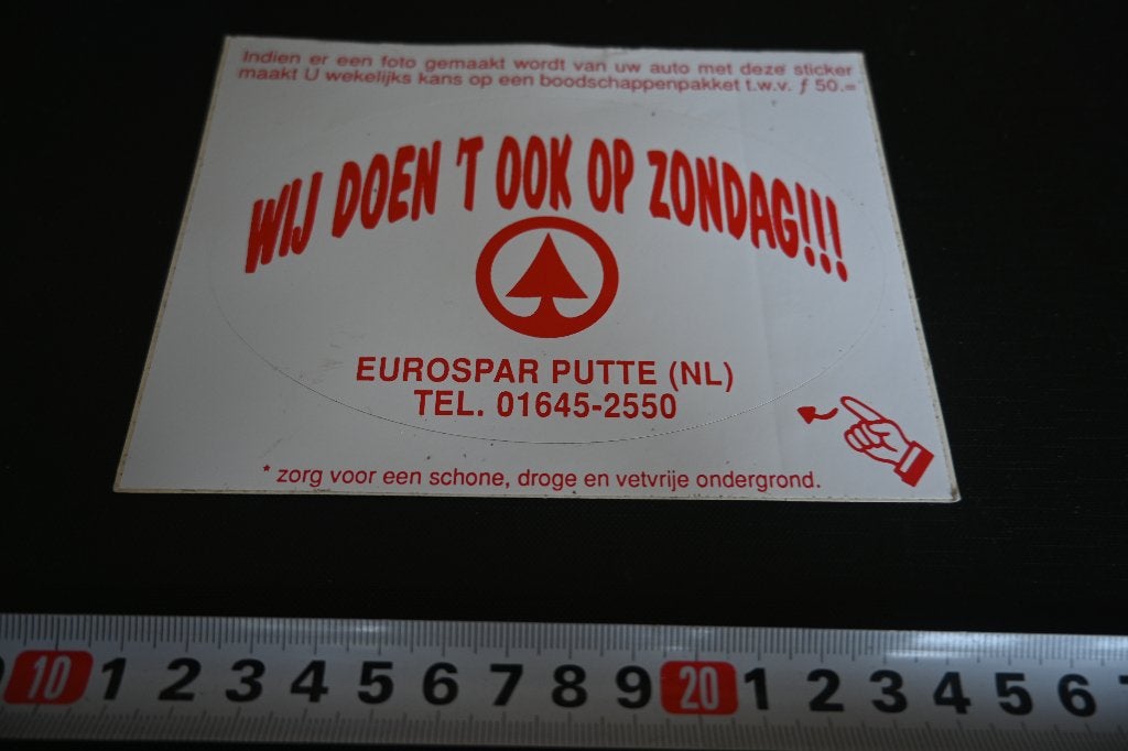 sticker supermarkt Putte  EUROSPAR   SPAR  ook op zondag !!, Ophalen of Verzenden, Zo goed als nieuw