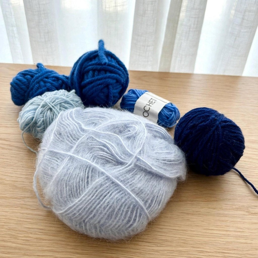 Bundel 6x Vintage Blauwe Wol incl. PONY Mohair Almonde, Ophalen of Verzenden, Nieuw, Breien of Haken, Wol of Garen