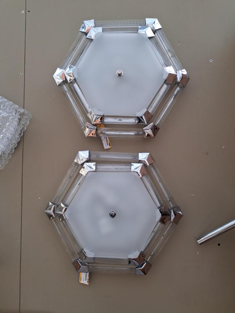 Jotaeme Lamps Plafondlampen (2 stuks) - Hexagonaal Design, Ophalen of Verzenden, Gebruikt, Glas, Modern, Retro, Art Deco