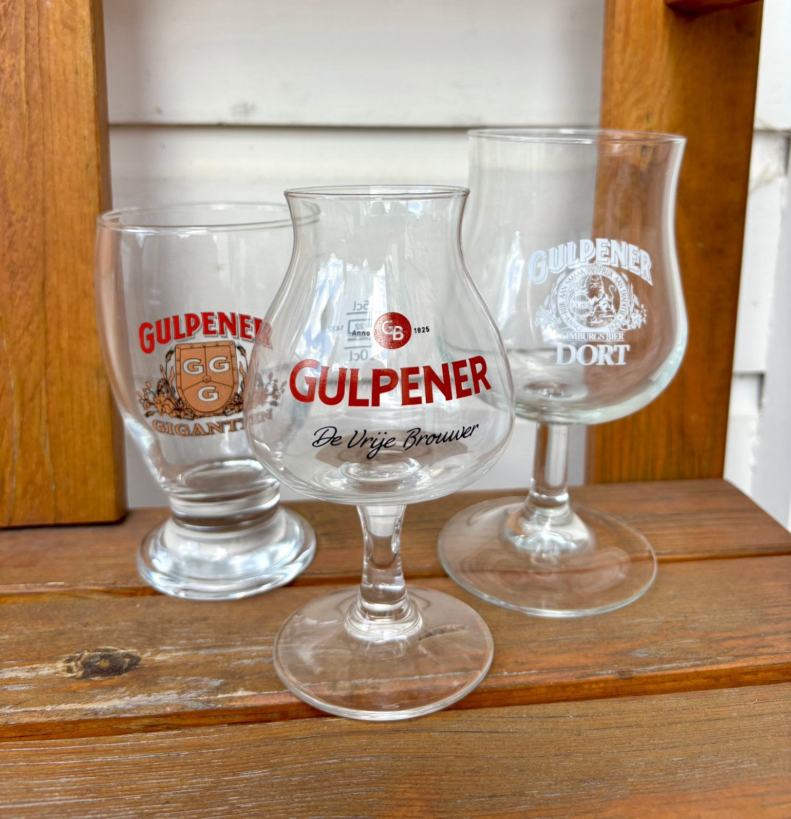 Vintage Gulpener giganten en dort bierglas + proefglaasje, Ophalen of Verzenden, Gebruikt, Glas of Glazen, Gulpener