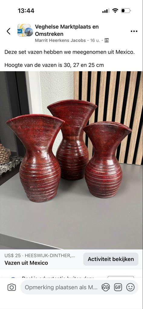 Set van 3 aardewerk vazen uit Mexico - Handgemaakt, Ophalen of Verzenden