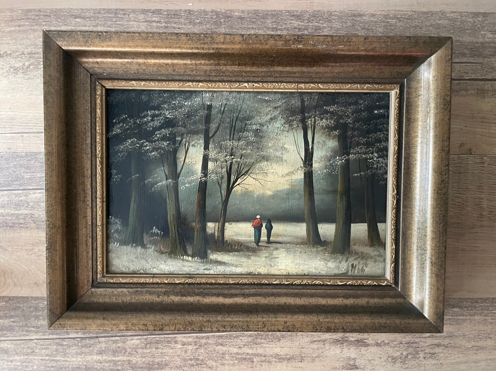 Sfeervol Antiek Winterlandschap H.Hermans Olieverf op Paneel, Ophalen