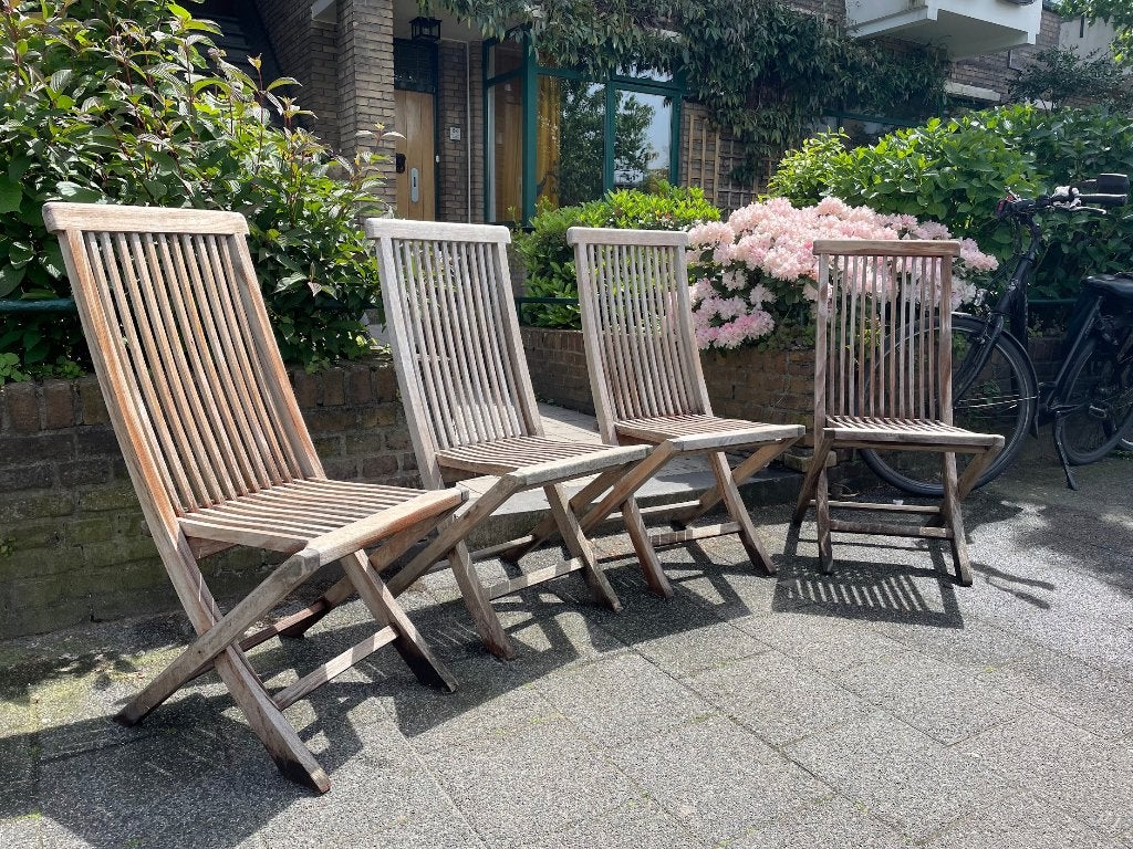 Set van 4 teak tuinstoelen (Anapart), Ophalen, Gebruikt, Teakhout, Inklapbaar