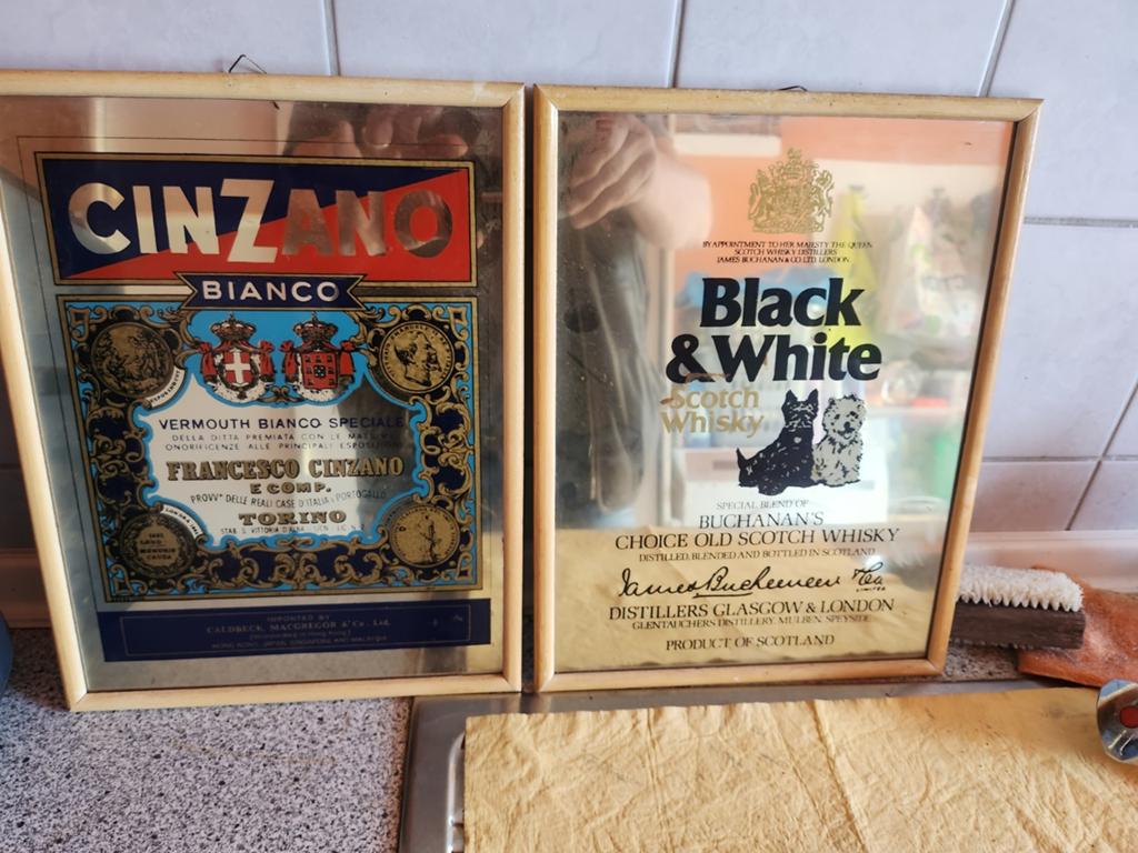 Vintage Cinzano & Black & White Whisky Spiegels, Verzamelen, Merken en Reclamevoorwerpen, Ophalen of Verzenden
