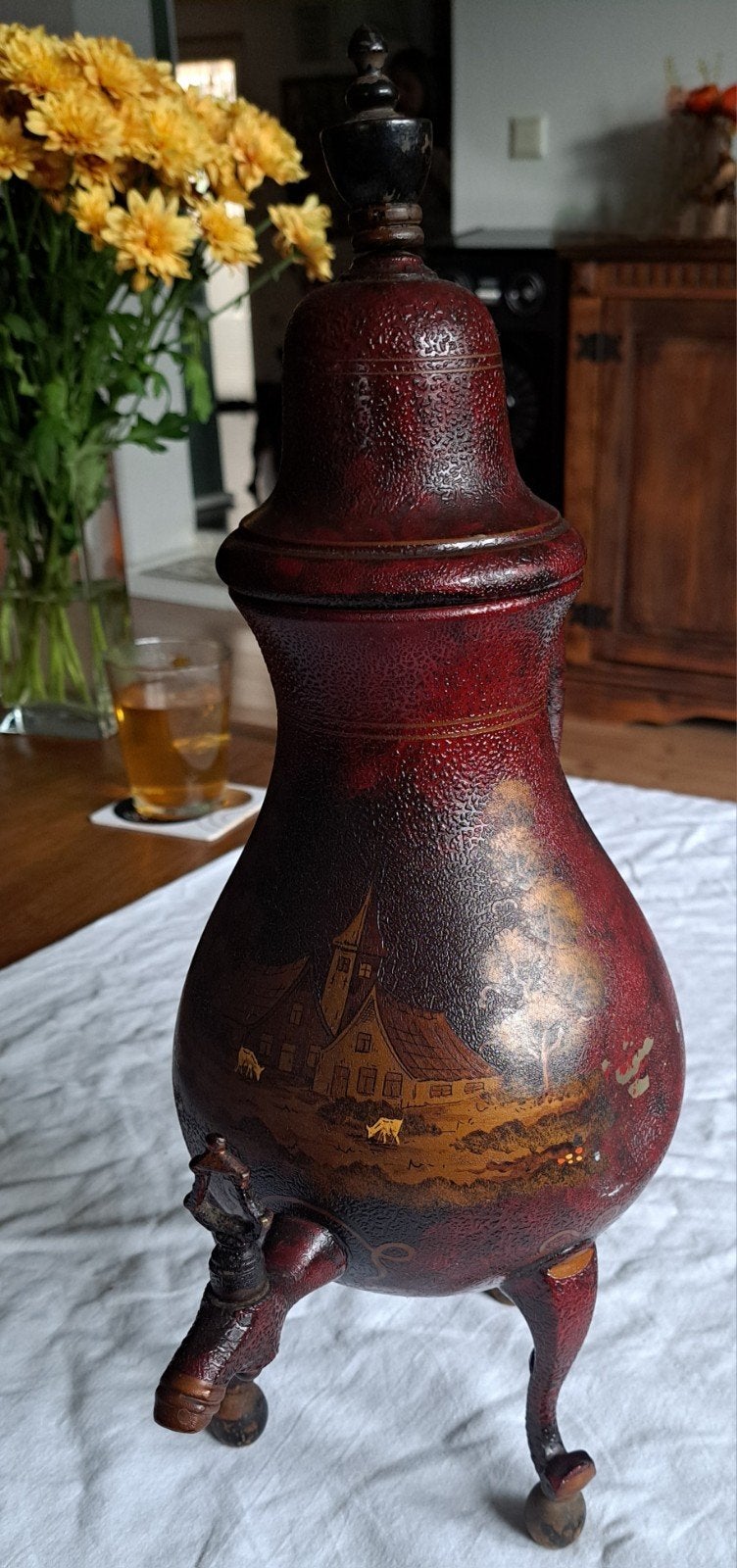 Antieke Samovar met Landschapsschildering, Ophalen of Verzenden