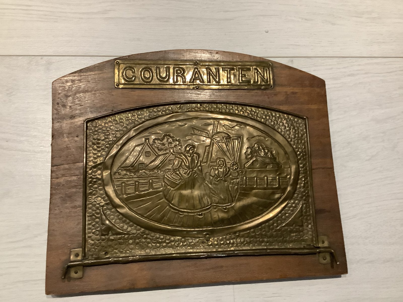 Antieke Courantenhouder met Koperen Plaat, Antiek en Kunst, Ophalen of Verzenden, Koper