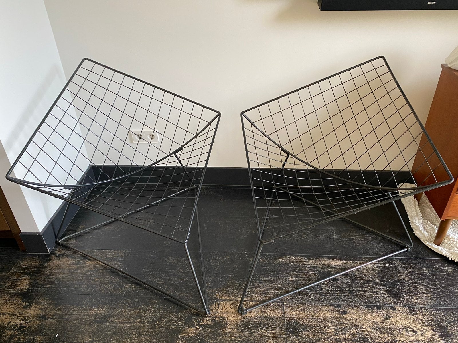 Niels gammelgaard ikea oti draadstaal driehoek stoelen zwart, Ophalen, Twee, Zwart, Vintage