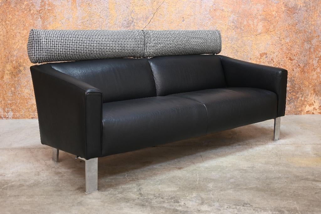 ZGAN 2 zwarte leren Leolux Patachou design banken, Huis en Inrichting, Banken | Bankstellen, Leolux, Leolux, 150 tot 200 cm, Driepersoons