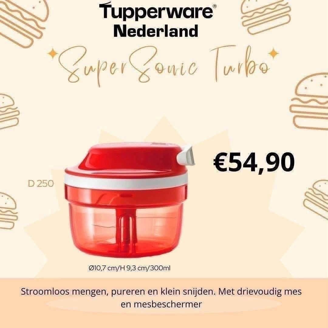 Tupperware Super Sonic Turbo - Stroomloze Keukenhulp, Overige typen, Nieuw, Ophalen of Verzenden, Met deksel
