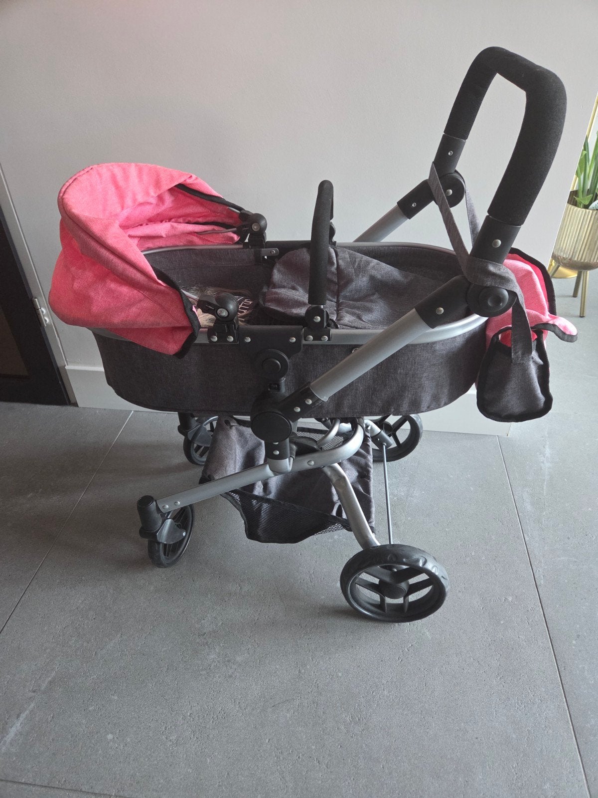 Poppenwagen met reiswieg en zitting - Roze/Grijs, Kinderen en Baby's, Ophalen, Zo goed als nieuw, Overige typen