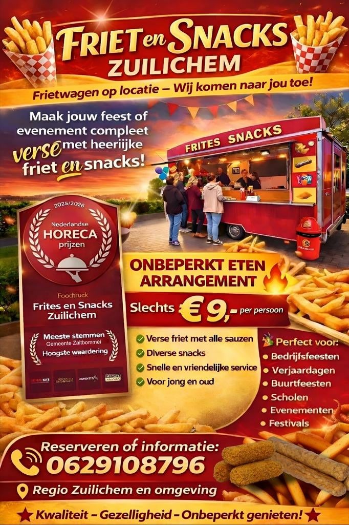 Frietwagen op locatie, maak uw feest compleet!, Hobby en Vrije tijd, Ophalen, Nieuw, Verjaardag