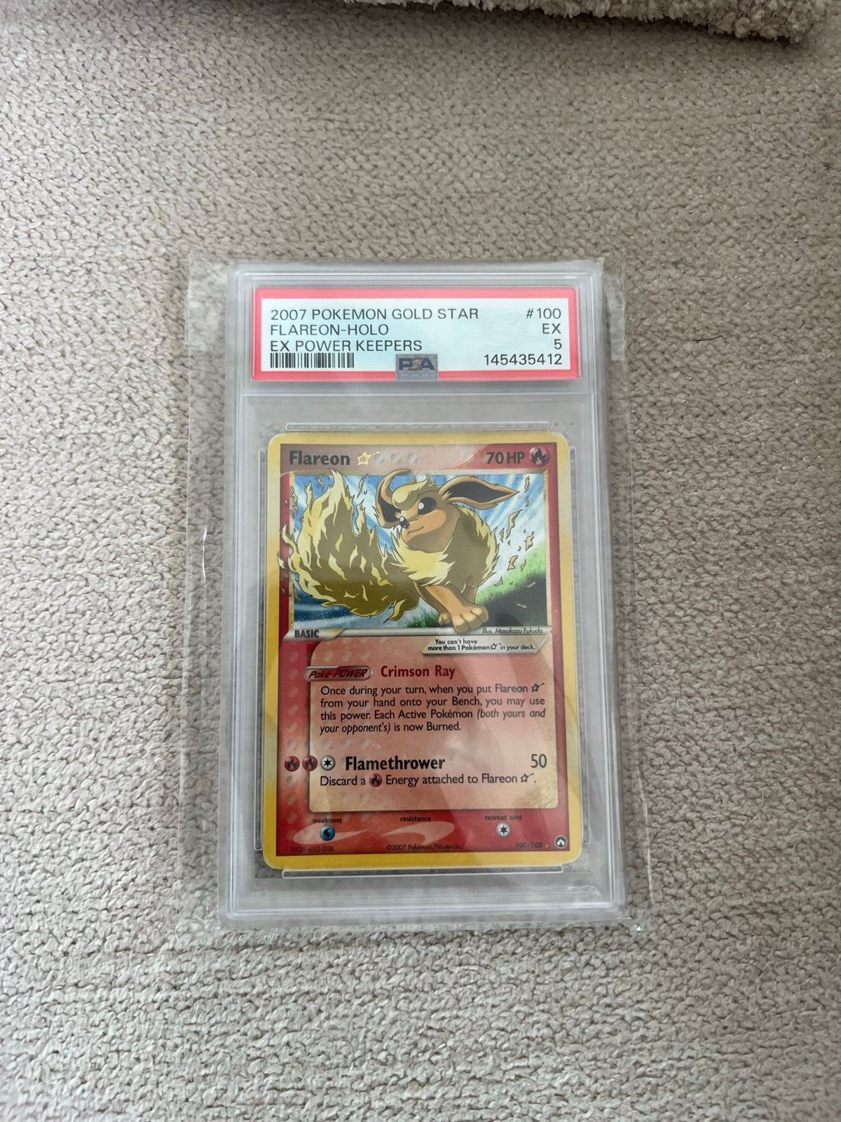 2007 Pokémon Gold Star Flareon-Holo EX Power Keepers PSA 5, Ophalen of Verzenden, Zo goed als nieuw, Losse kaart, Foil