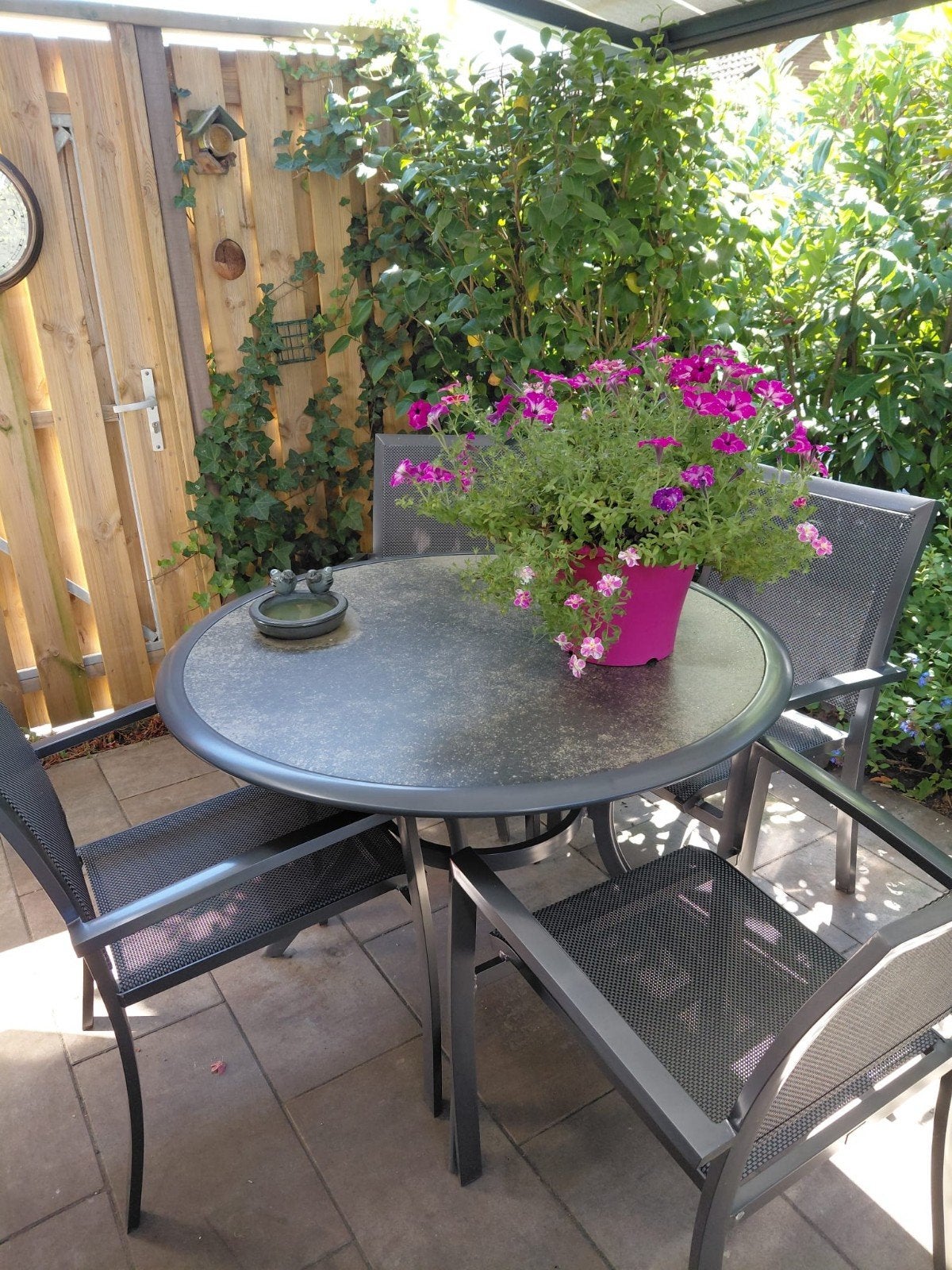 Tuinset met ronde tafel en 4 stoelen, Tuin en Terras, Ophalen, 4 zitplaatsen, Gebruikt, Aluminium