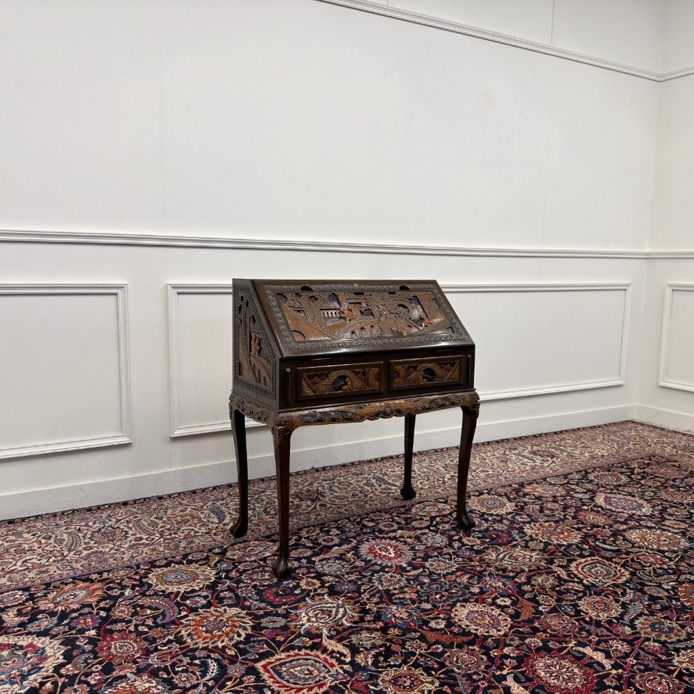 Antieke Aziatische Secretaire met houtsnijwerk, Ophalen of Verzenden