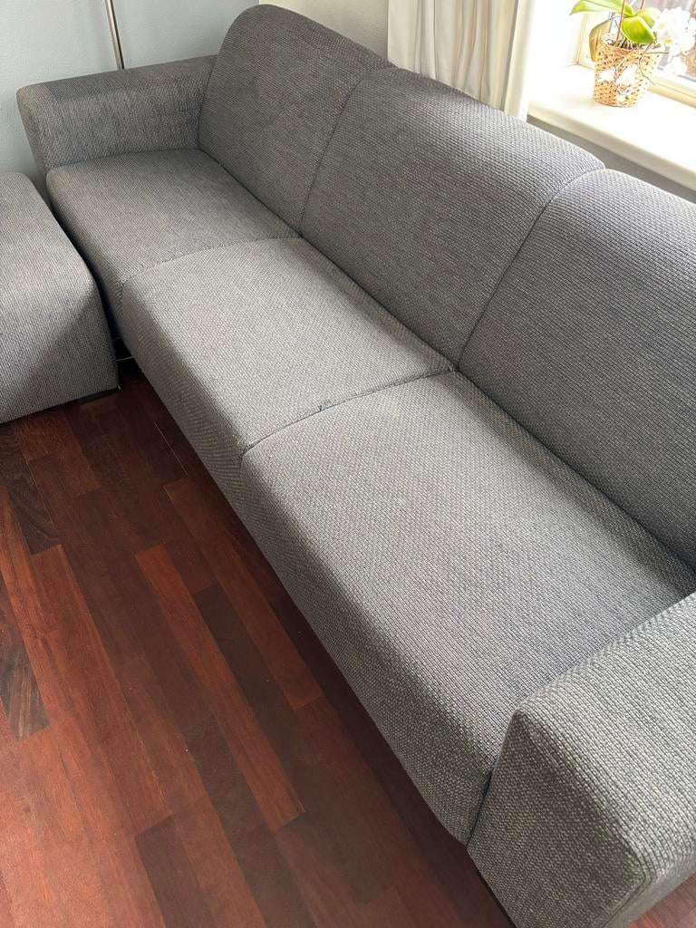 Grijze stoffen hoekbank met losse hokker GRATIS af te halen, Ophalen, 250 tot 300 cm, Hoekbank, Driepersoons