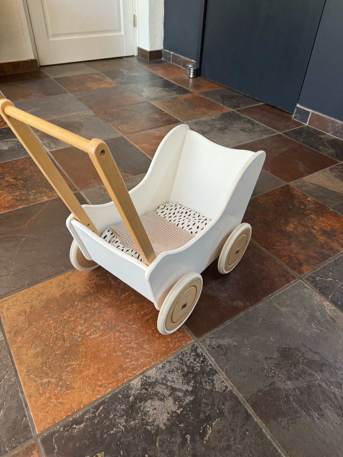 Houten poppenwagen wit met houten wielen, Ophalen, Gebruikt, Overige typen
