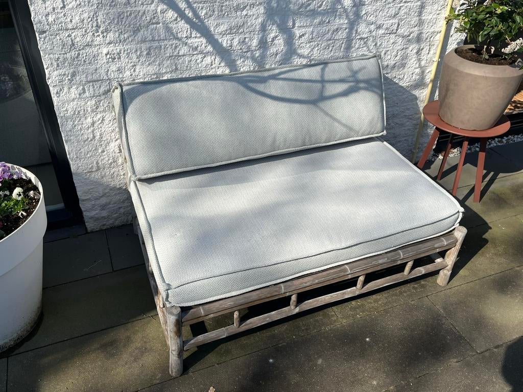 Stevige bamboe bank met kussens - 120x66cm, Ophalen, Minder dan 75 cm, Tweepersoons, Zo goed als nieuw
