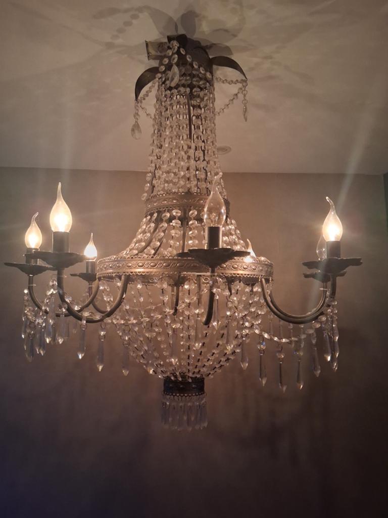 Prachtige 8-arms kroonluchter - ca. 90x90 cm, Ophalen, Gebruikt, Glas, Klassiek, Kristal, Elegant